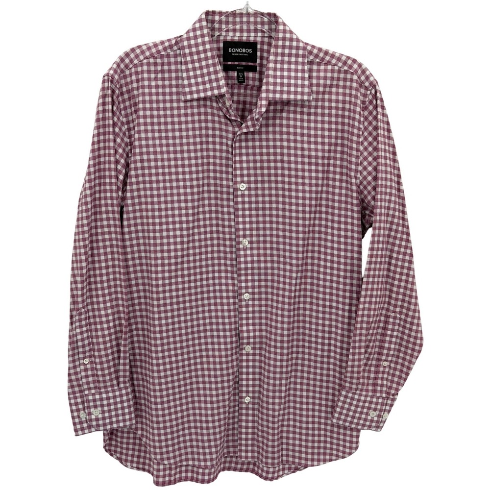 Bonobos Shirt Men 16.5 34 Purple Gingham Slim Fit Button Up Preppy Office Cotton